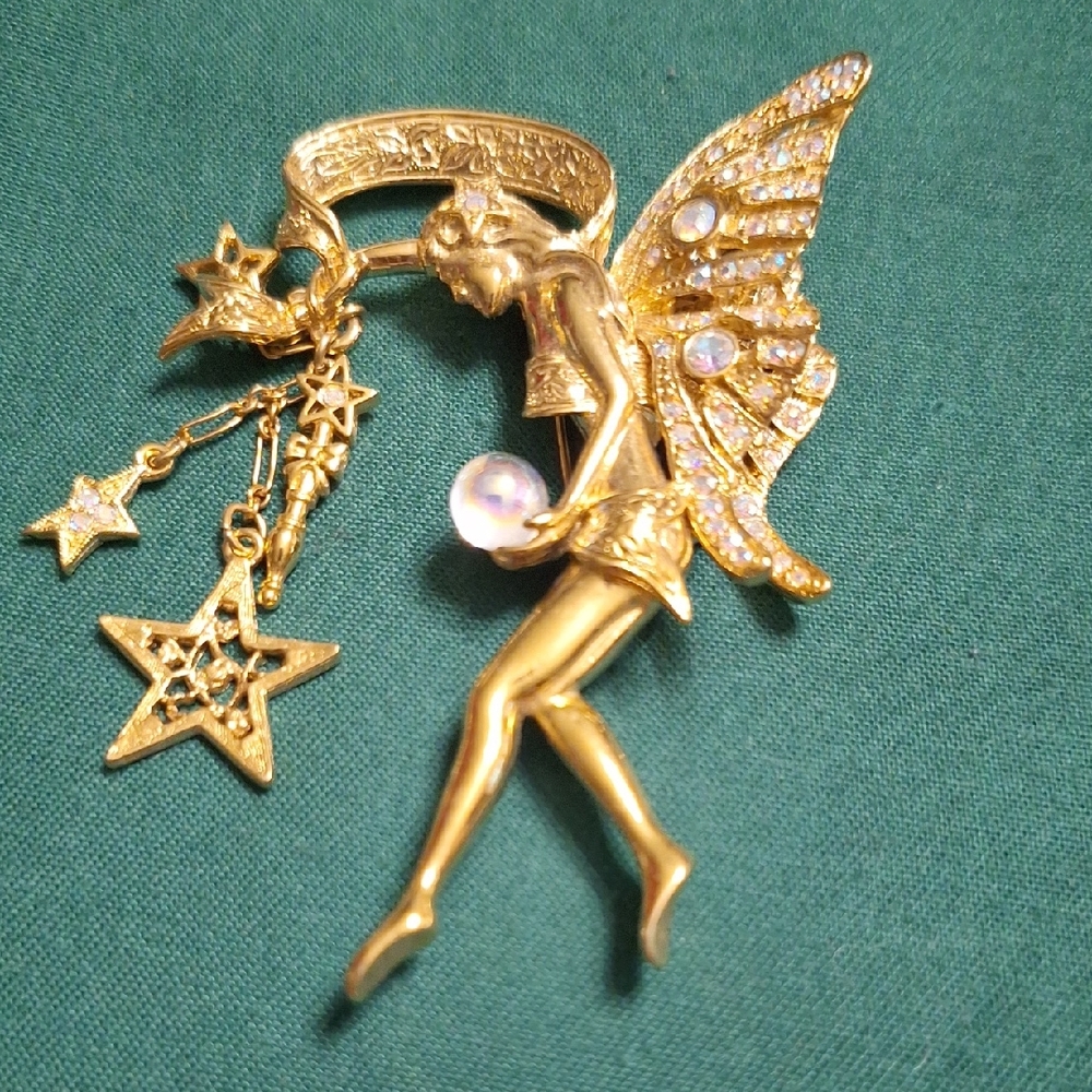 Kirks Folly Gold Fairy Brooch with Star Accents